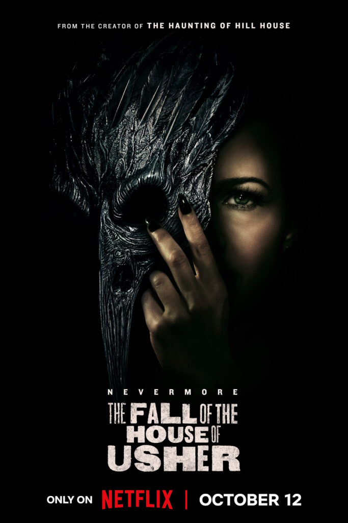 Serienposter mit Schriftzug: Gesicht einer Frau, die vor der rechten Gesichtshälfte eine schwarze Maske hält.