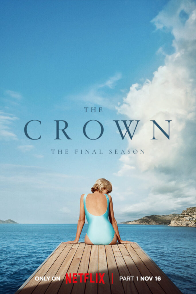 Serienposter mit Schriftzug. Eine blonde Frau, Diana, in hellblauem Badeanzug von hinten. Sie sitzt auf einem Holzsteg am Meer.