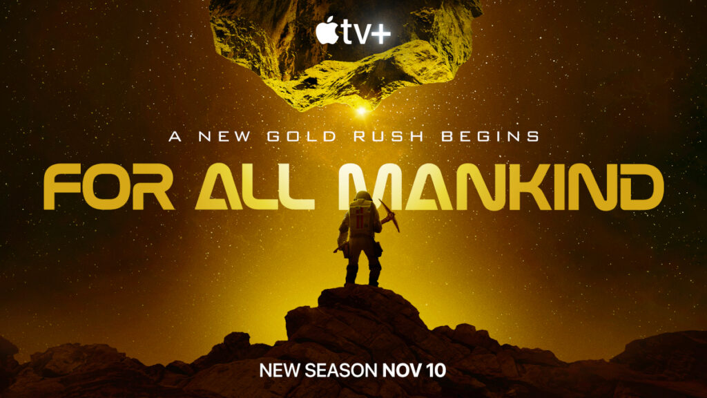 Serienposter mit Schriftzug: Ein Astronaut mit Spitzhacke steht auf einem Felsen. Über ihm schwebt ein grosser Gesteinsbrocken.