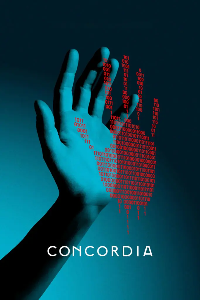 Serienposter mit Schriftzug. Eine ausgestreckte Hand. Davor eine Spiegelung der Hand in binären Nullen und Einsen.