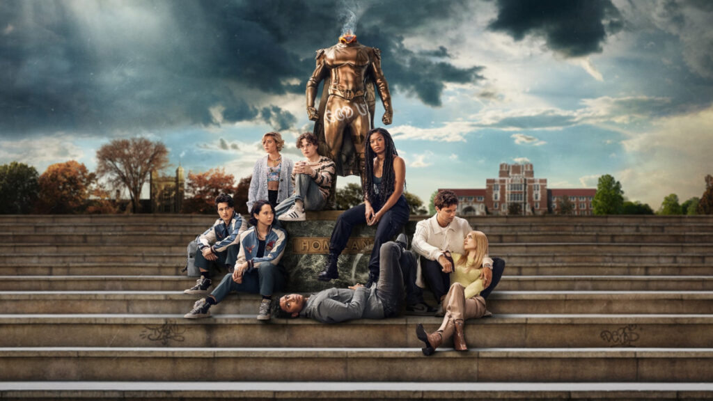 Eine Gruppe von jungen Leuten auf einer Treppe.