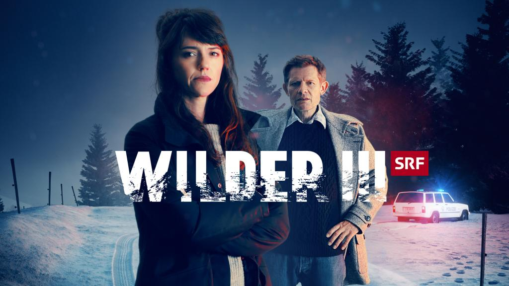 Serienposter mit Schriftzug. Eine Frau und ein Mann in verschneiter Landschaft.